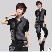 Модные женские футболки Топы женские летние европейские черные свободные джинсовые медицинский Халат с рисунком с короткими рукавами футболки на молнии