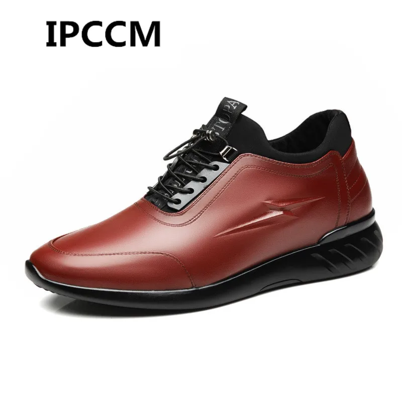 

IPCCM Autumn New Leather Men's increased Casual Shoes 8 cm Sports Shoes Plus Velvet Men's Leather Shoes 6 cm Increase high Shoes
