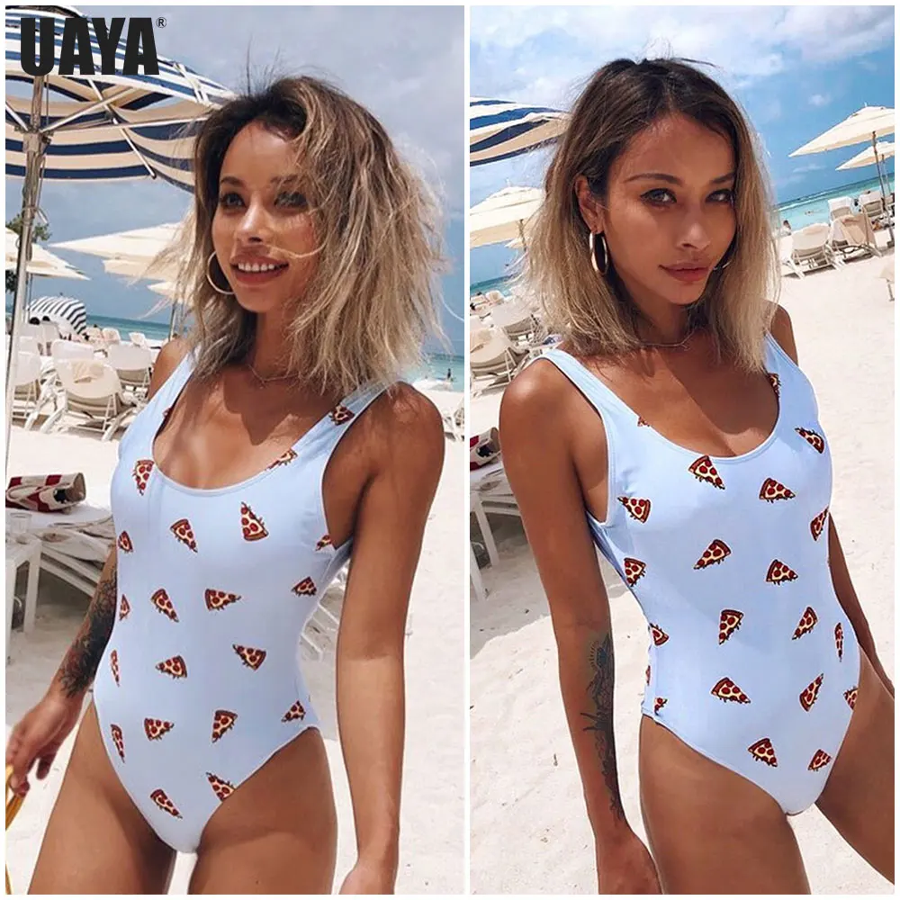 Женский купальник, цельный бикини, монокини, с рисунком пиццы, пляжный купальник с открытой спиной, женский милый купальник для девушек