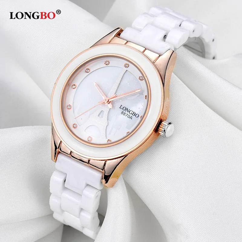 LONGBO Reloj Mujer, женские керамические часы, повседневные, водонепроницаемые, парные часы, модные, для влюбленных, кварцевые наручные часы, женские, мужские, подарок 8870 - Цвет: Rose Gold Men