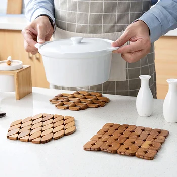 

Bamboo Tableware Mat Anti Skid Creative Japan Style Marmite Table Mat Cushion Pot Pad Western Style Kitchenware 4pcs
