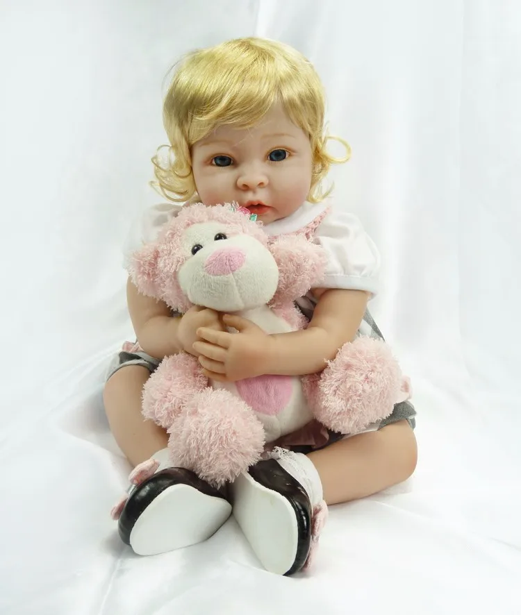 SanyDoll 22-дюйма 55 см Возрожденный силикон куклы, Реалистичная кукла возрожденная прекрасная девушка блонд