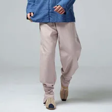 Мужские повседневные брюки льняные хлопковые брюки Свободные мешковатые брюки в китайском стиле с эластичной резинкой на талии в стиле хип-хоп шаровары перфорированные джоггеры