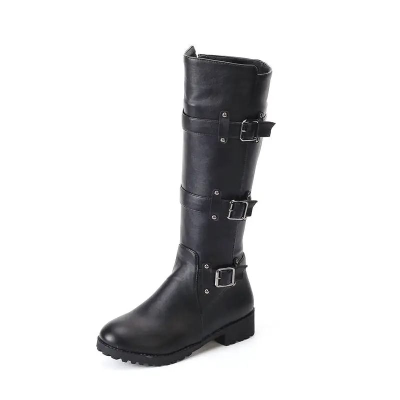 MORAZORA new arrival knee high boots women round toe autumn winter boots zipper+buckle fashion ladies boots casual shoes