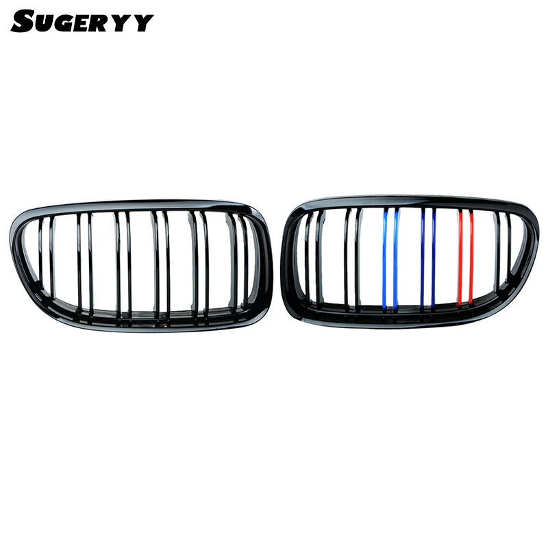 

SUGERYY 1 Pair Car Styling Gloss Black M-color Car Front Grille Racing Grilles with Double Line For BMW 3 Series E90 2009-2011