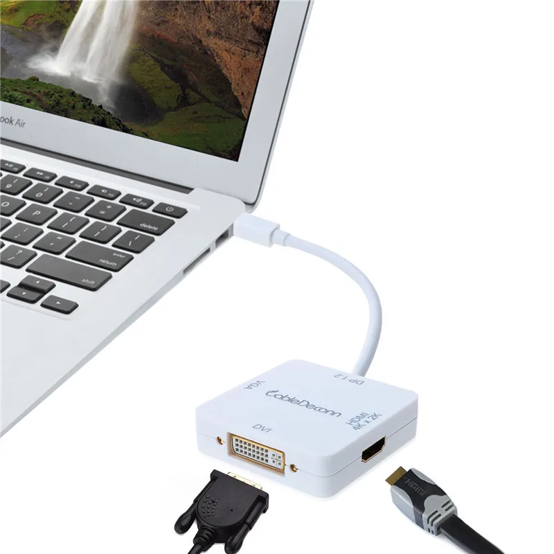 Мини дисплейный Порт Thunderbolt к HDMI/DVI/VGA для мужчин и женщин 3 в 1 адаптер переменного тока, DP1.2 обеспечивает полную 4 K x 2 K Разрешение