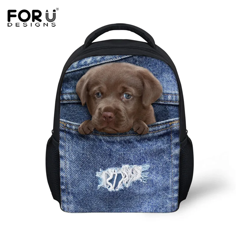 FORUDESIGNS/джинсовые карманные сумки для книг с животными, Детские милые 3D лабрадор, кошка, модные детские школьные сумки, мини школьный рюкзак для школы - Цвет: CC1671F