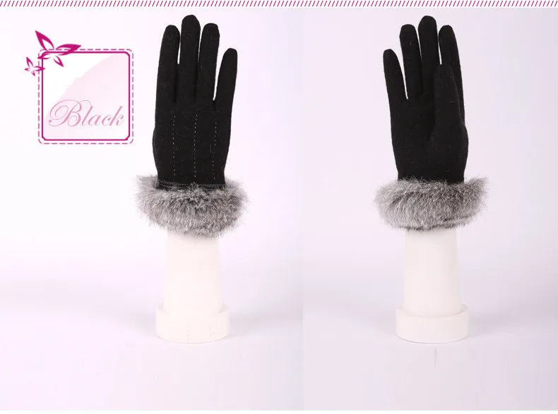Equtife модные женские туфли перчатки зимний теплый Guantes женский шерсть кролика перчатки с мехом и с симпатичным бантом; элегантные универсальные женская перчатка