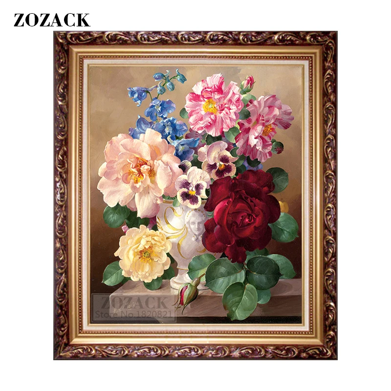 

New DIY DMC Home Decoration Cross-Stitching Handmade Needlework Cross Stitch Kit Precise Printed European oil painting flowers