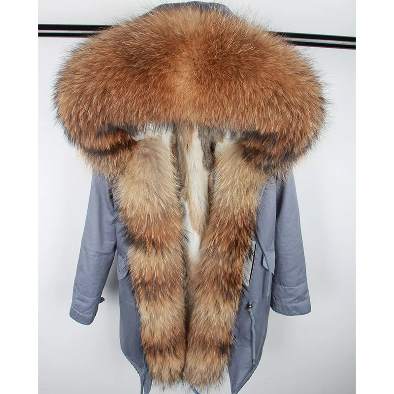 Зимняя куртка с подкладкой из кроличьего меха, пальто, длинная парка с капюшоном, женские парки, верхняя одежда, большая Зимняя парка с воротником из натурального меха енота - Цвет: MK-30