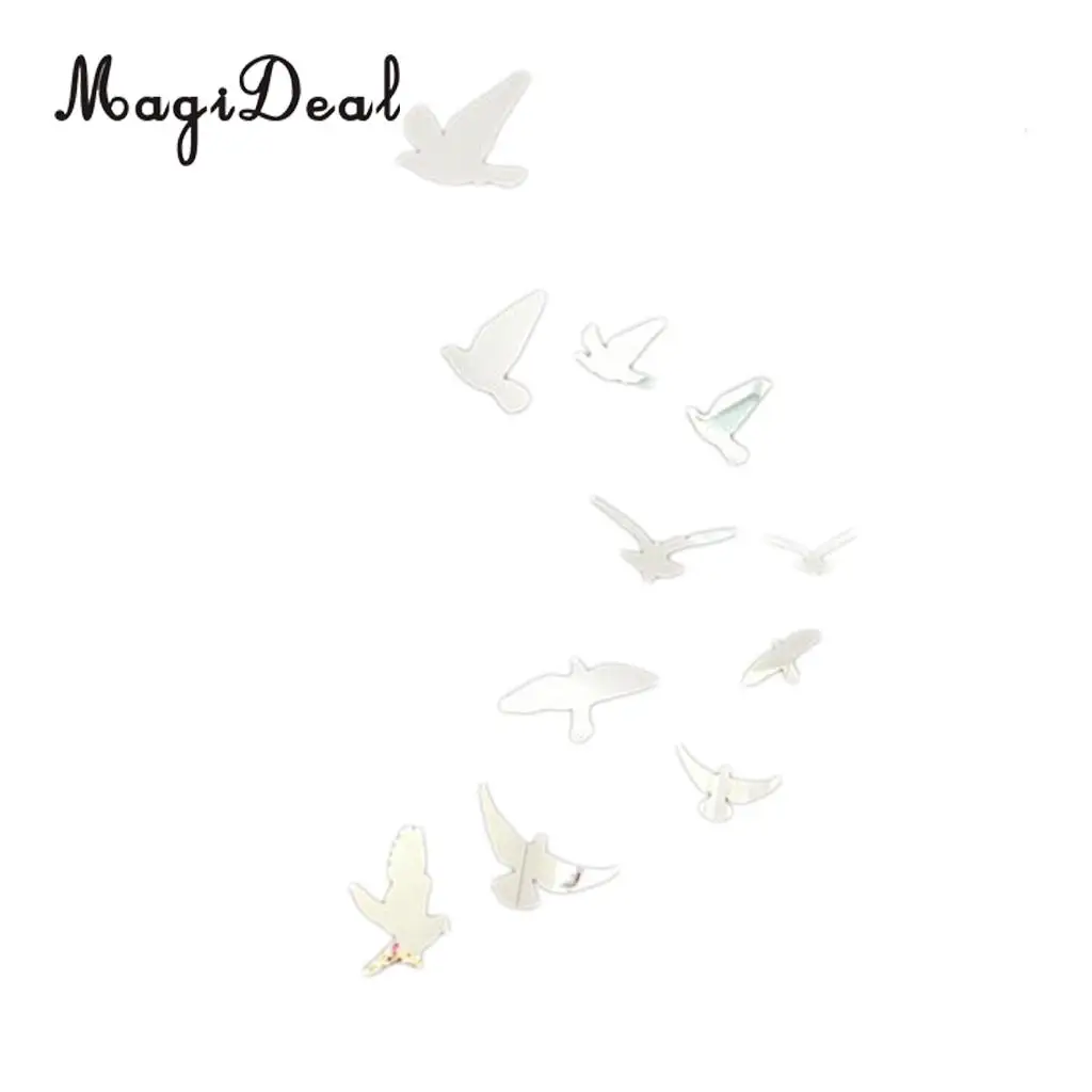 MagiDeal High Quality 11Pcs Birds Acrylic 3D Mirror Effect Wall Stickers for Home Walls Doors Windows Closet Decor Vinyl Decal