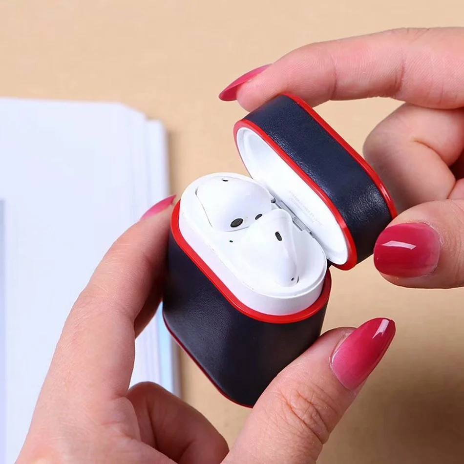 Bluetooth чехол для наушников Apple Airpods 2 беспроводной кожаный защитный Air Pods