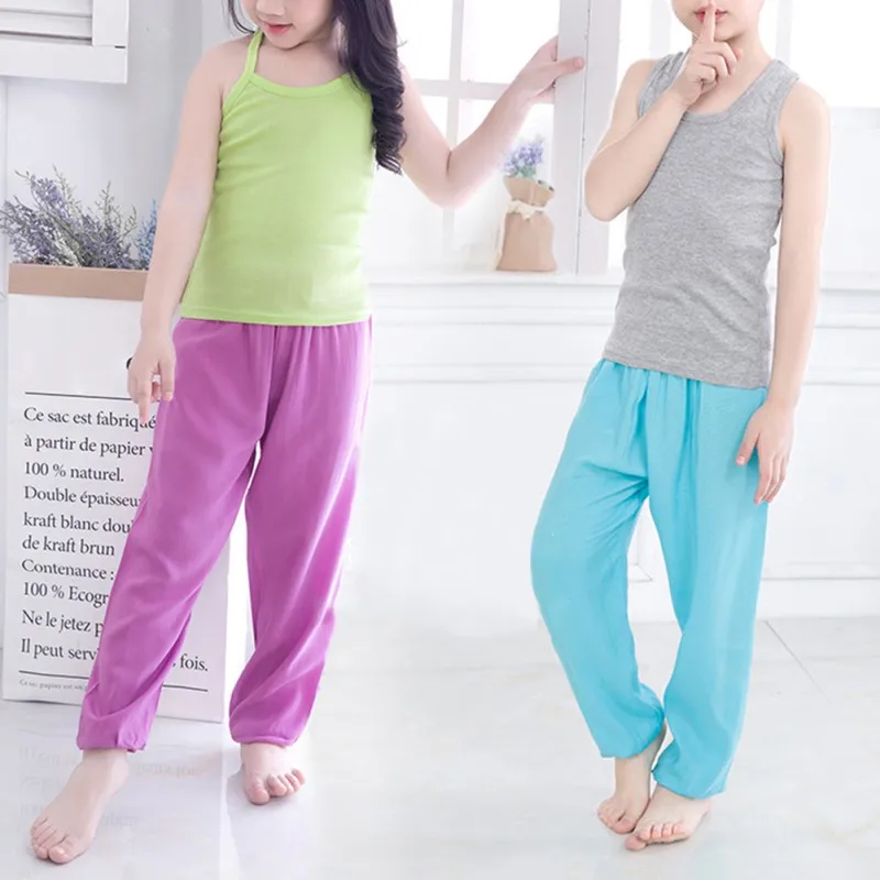 

New Summer Kids Pants Children Boys And Girls Thin Elastic Waist Cotton Casual Full Length Pants