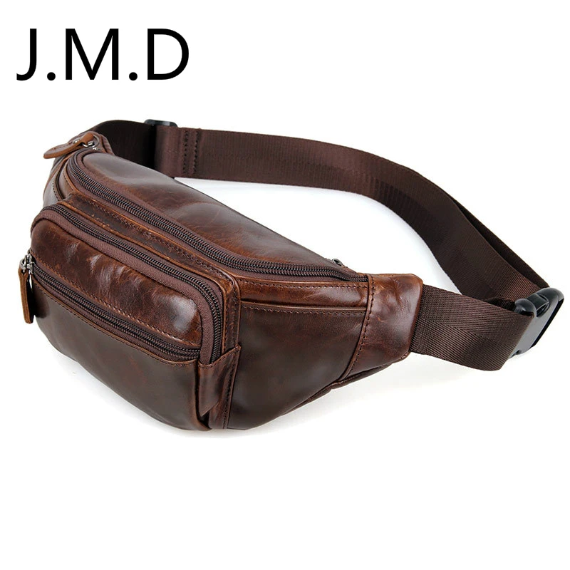 

J.M.D 2019 New Arrival 100% Men's Fashion Cowhide Leather Bag Excellent Genuine Leather Waist Packs Fanny Pack Purse 7218