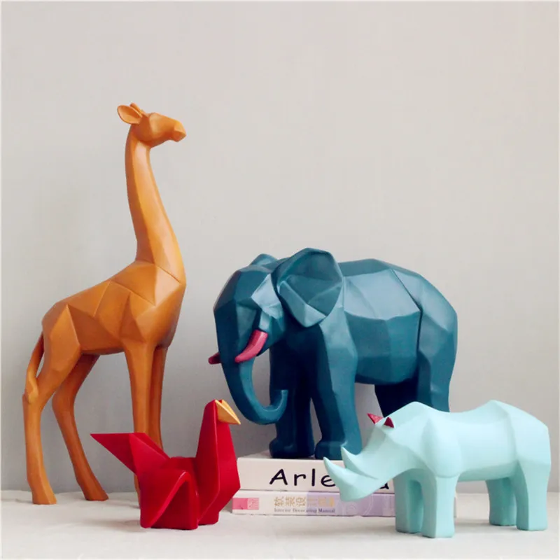 

Nordic Modern Abstract Rabbit Rhinoceros Resin Origami Statue Aanimal Figurine Sculpture For Home Decorations Gifts R127