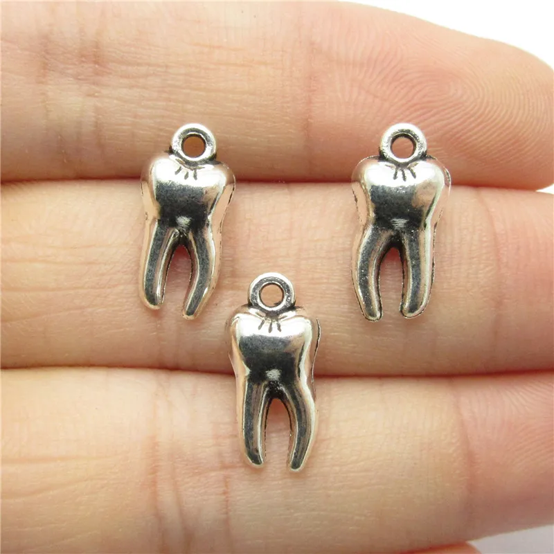 Wholesale 60pcs (15*8mm ) antique silver tooth charms fit Europe
