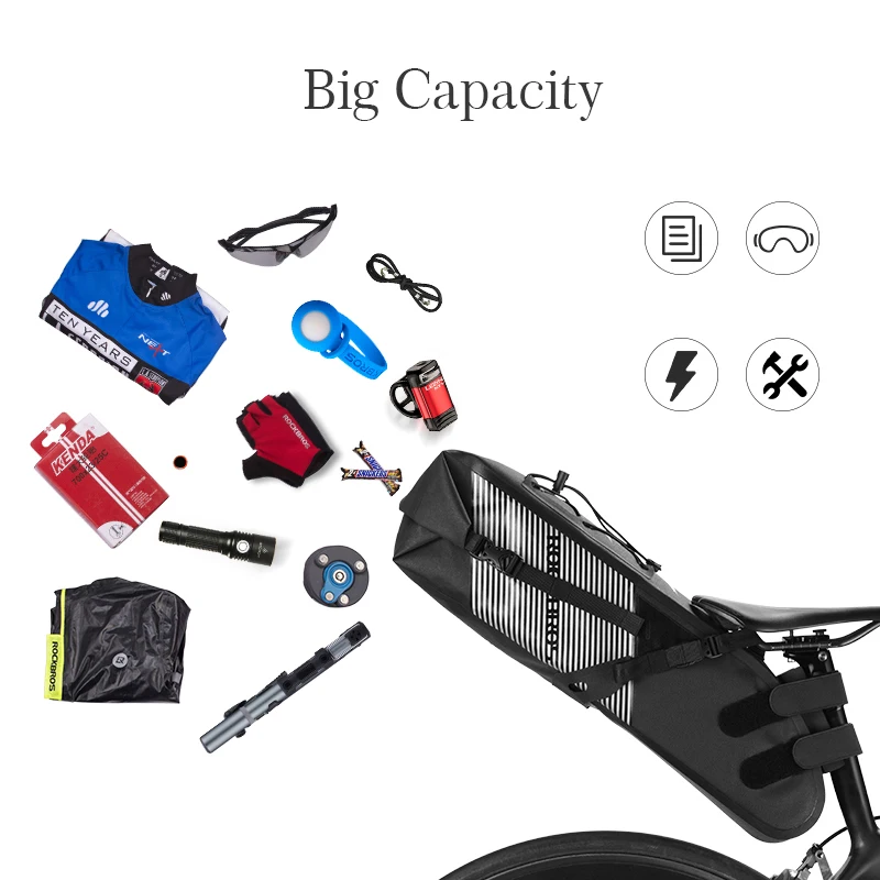 Perfect ROCKBROS Waterproof Bike Saddle Bag Cycling Foldable Tail Rear Seat Bag MTB Trunk Pannier Backpack Accessories High-capacity 10L 5