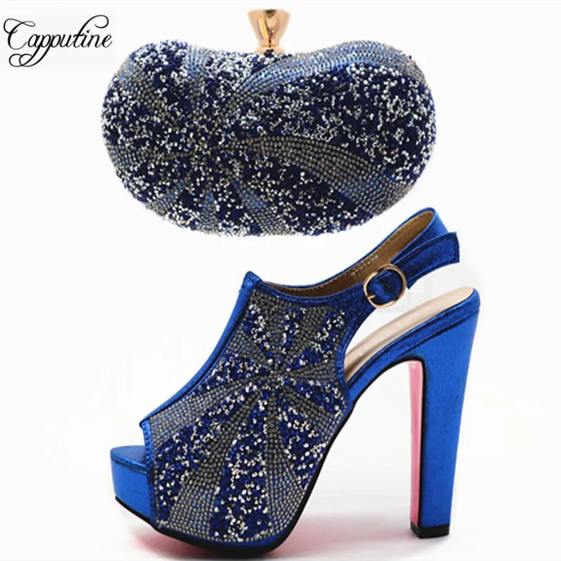 

Capputine Hot Selling Woman Shoes And Bag Set Italian Rhinestone High Heels Shoes With Matching Bag For Party Size 38-42 G48