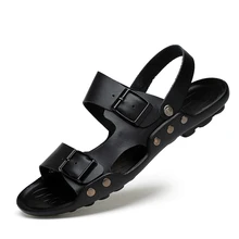 Мужские модные сандалии из натуральной кожи; летняя пляжная обувь на плоской подошве; слипоны; сандалии; zapatos hombre sandalen; мужские шлепанцы; большие размеры