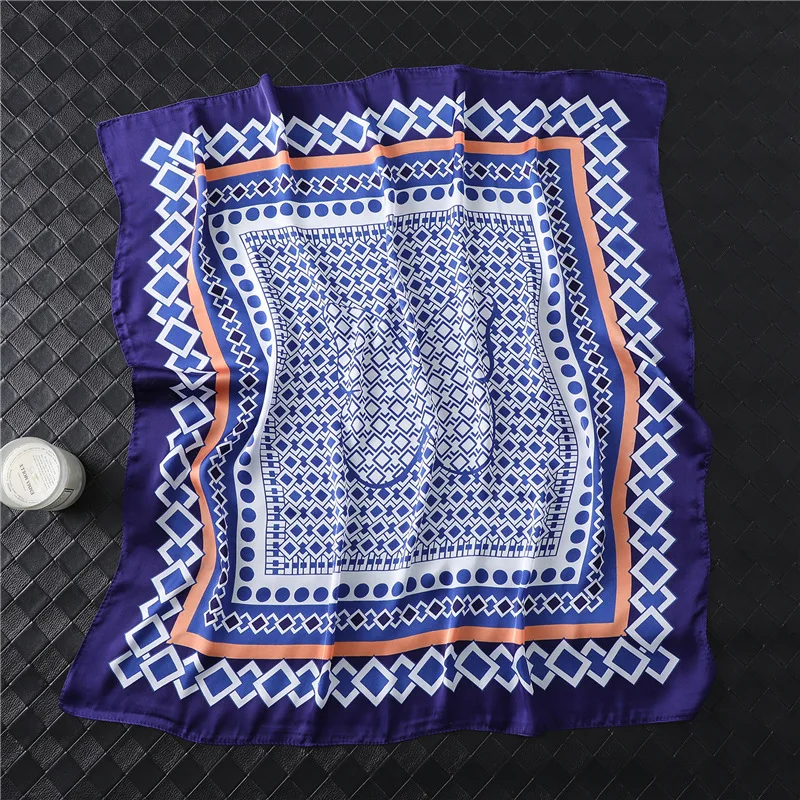 

Women's Square Silk Scarf Fashion Summer Shawls and Wraps Female Plaid Small Office Scarf Foulard Headband Handkerchief 70*70CM