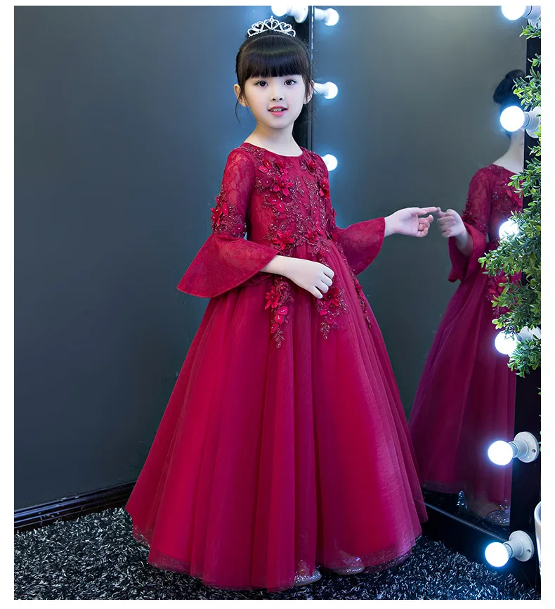 2017-Autumn-Flower-Girls-Dresses-For-Wedding-Red-Lace-Girl-Formal-Birthday-Party-Dress-Princess-Gown (1)