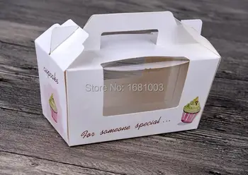 

Free Shipping 100pcs/lot white Card Paper Party pudding boxes, Cakecup Packaging Boxes with handle 2pcs cakecup box
