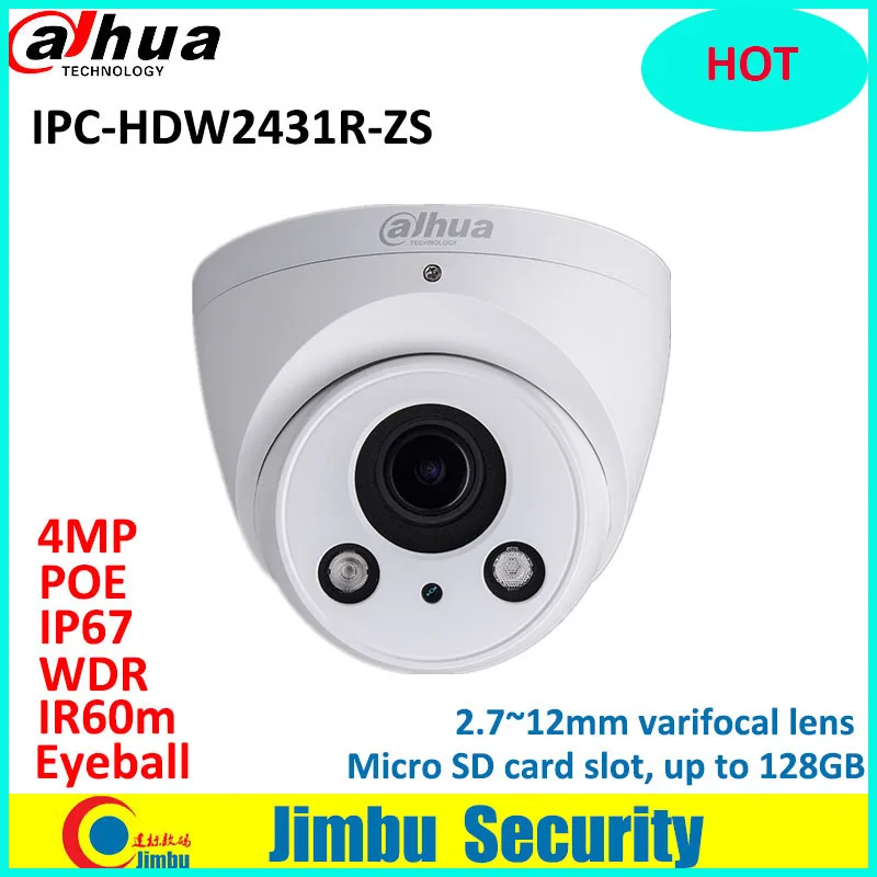 

Dadua 4MP came WDR H.265 IR Eyeball Camera IPC-HDW2431R-ZS 2.7~12mm varifocal lens Dome camera IR60m IP67 POE Micro SD card slot