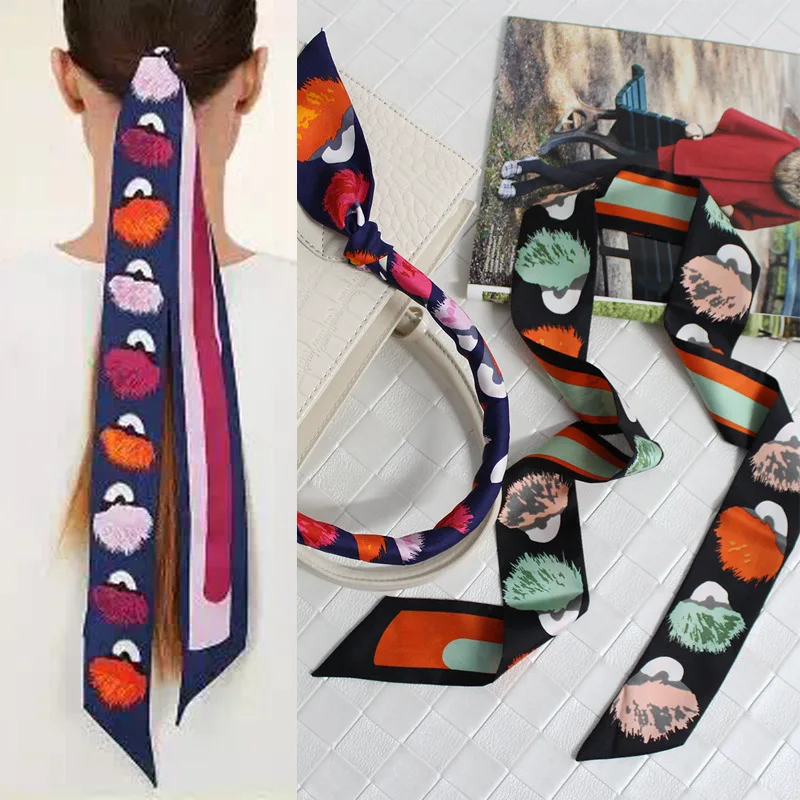 

Color Doll Eye Silk Riband Scarves Bags Handbag Scarf Small Ribbon Hair Band Bandeaus Long Max Gift ZSBD30 Drop Shipping