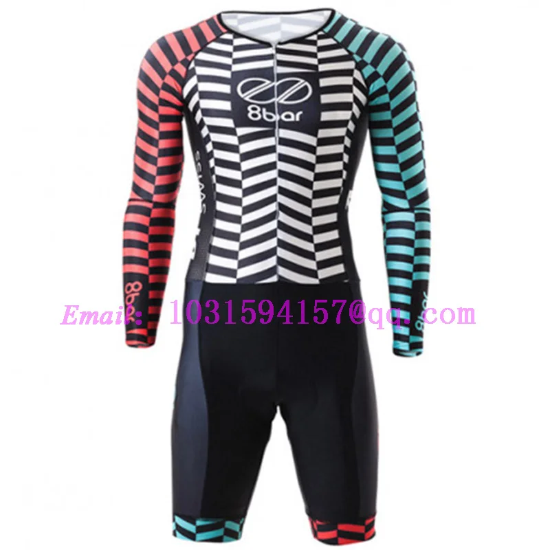 

8bar cycling pro team kit 2019 long sleeve cycling skinsuits lycra custom bike speedsuit trisuit body suits triathlon jumpsuits