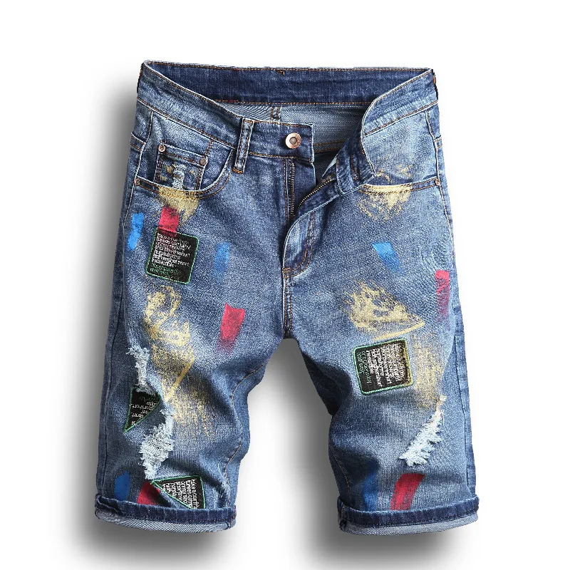 

ABOORUN Summer Fashion Denim Shorts Mens Retro Painted Ripped Jeans Shorts Male Streetwear Cotton Shorts x1112
