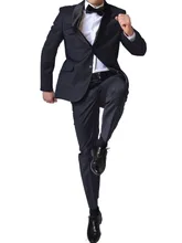 Navy Blue Silk Wool Blend Wedding Tuxedos For Men,Tailor Made Groom Tuxedo Comfortable For Dancing, Natural Shine With Silk