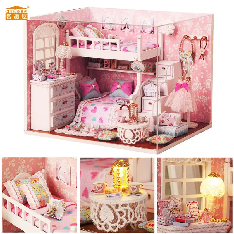 

New Arrival Cuteroom DIY Wood Dollhouse Kit Miniature With Furniture Doll House Room Angel Dream Best Birthday Gift For Girls