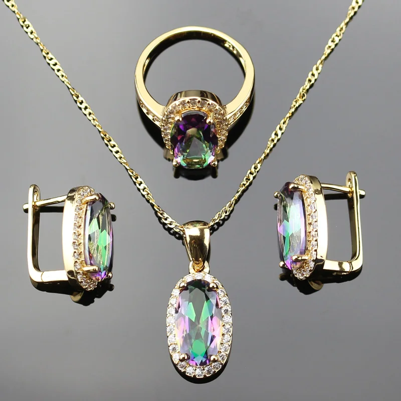 Glowing Gold Color Jewelry Set For Women Fire rainbow