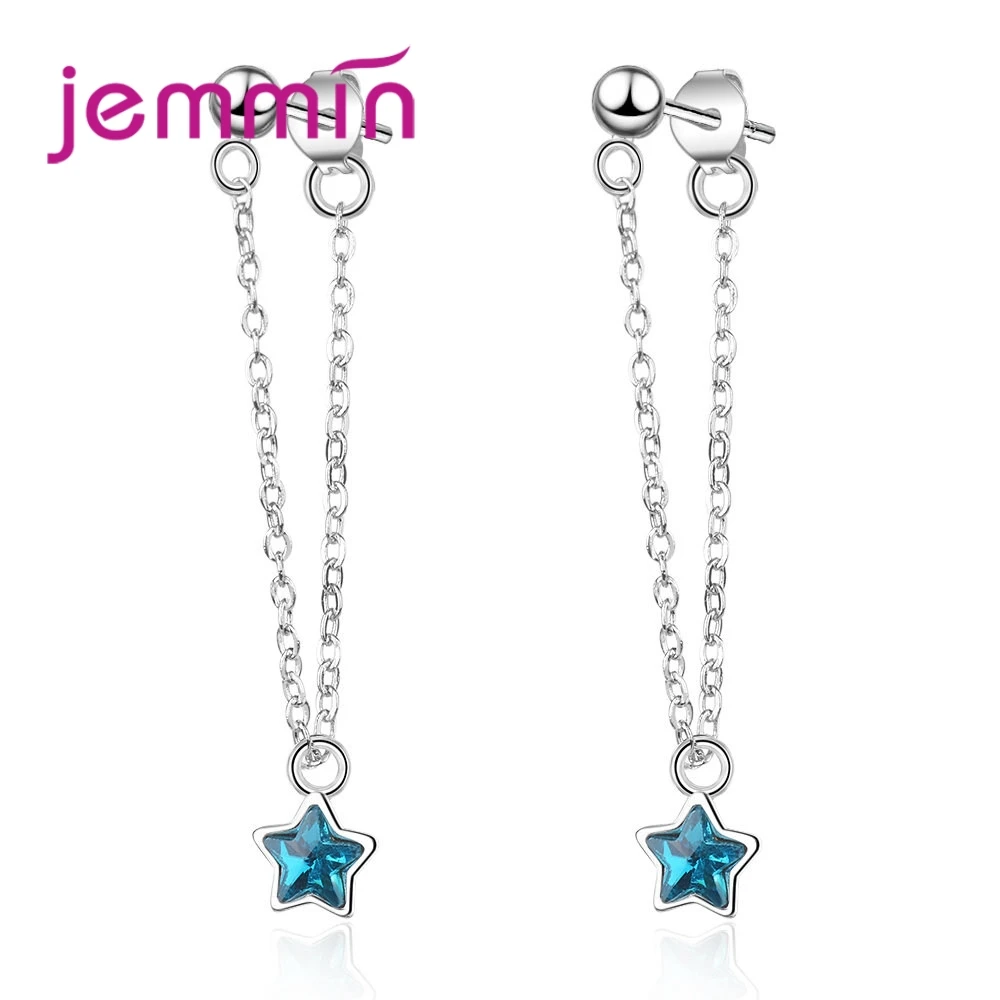 

Jemmin Chic Design Luxury 925 Silver Beautiful Blue Star CZ Stone Long Earring For Women Valentines Day Surprise Gift Simple