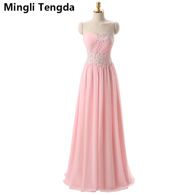 Розовые платья невесты Длинные Аппликации невесты платья плиссе Карамельный цвет Быстрая доставка вечерние мин платья Mingli Tengda