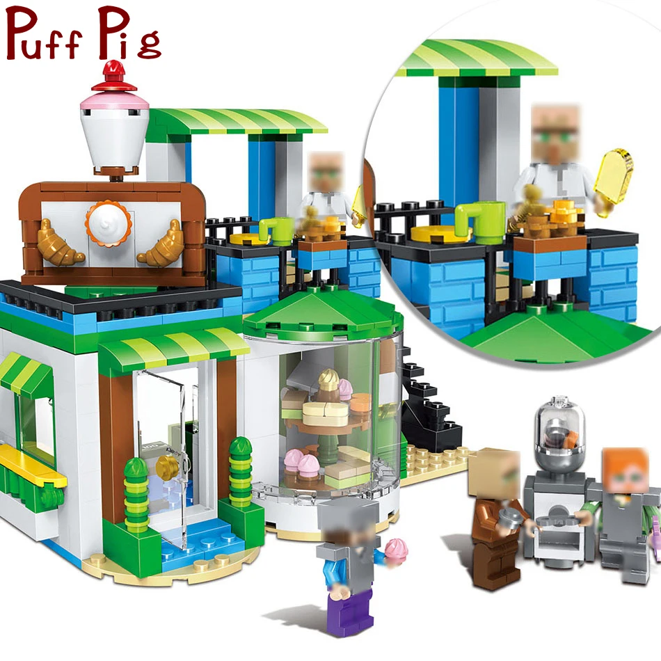 

446pcs MY World Island Village Store Building Blocks Compatible Legoed Minecrafted Steve Figures City Bricks Toys For Children