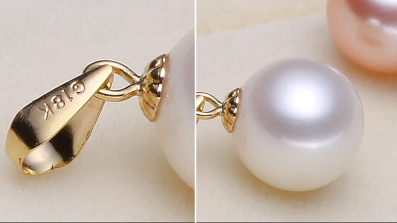 Sinya 18k gold Classical Round Pearl pendant necklace with 7.5-10mm natural pearls Au750 gold chain length 40+5cm  for women (6)