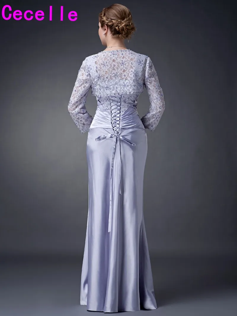 Лаванда Длинные Оболочка этаж Длина мать невесты Платья для женщин с Куртки бисером Бретели для нижнего белья стрейч атласа матери торжественное платье