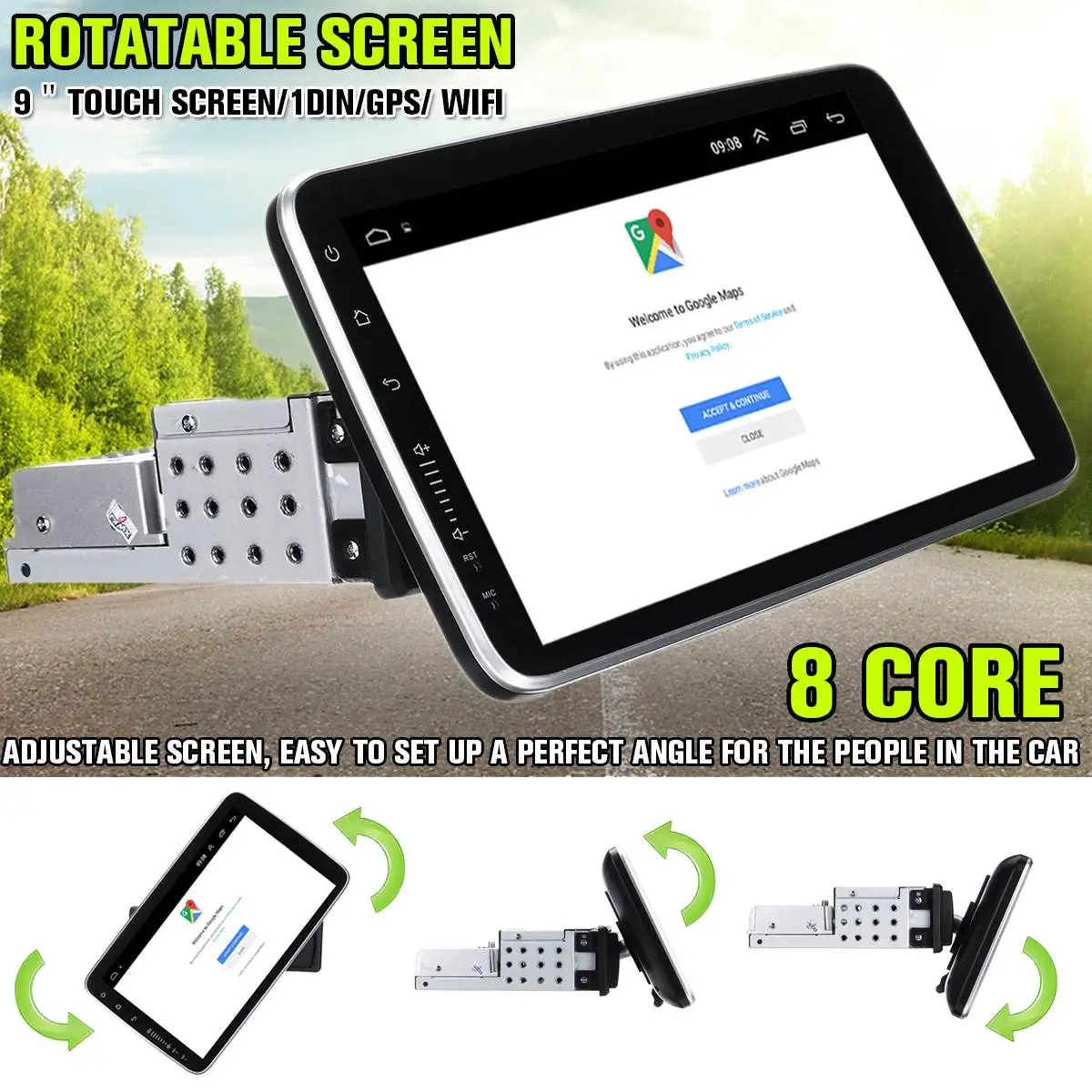 

Rotatable Car Multimedia Player 16/32G 8 Core Stereo for Android 8.0/8.1 with 360 Degree Up Down Screen GPS WiFi Radio Player