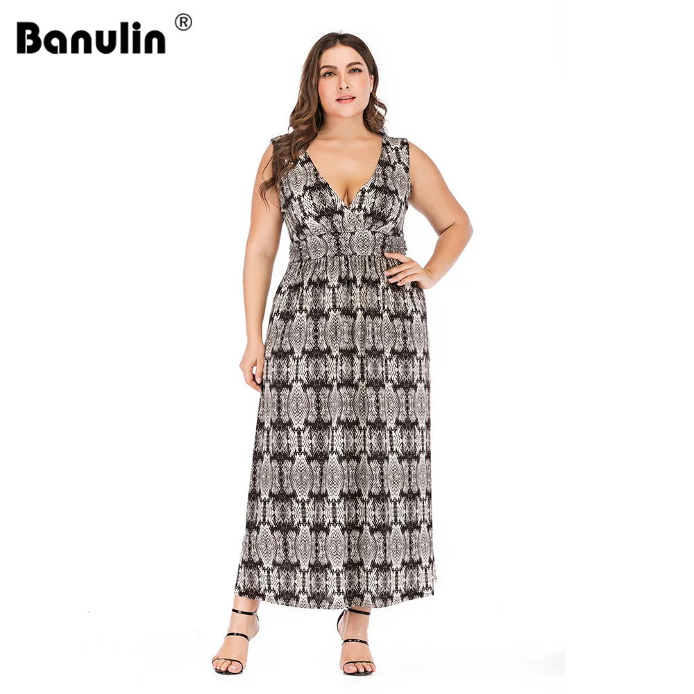 

Banulin Large Size Summer Spaghetti Strap Dress Women Sexy Sleeveless Elegant Long Dresses Beach Party Dress Vestidos Plus Size