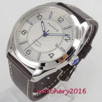 

42mm PARNIS White Dial Sapphire Glass Date Polished Case 24 Jewels Miyota NH35 Automatic Movement men's Mechanical Wristwatches