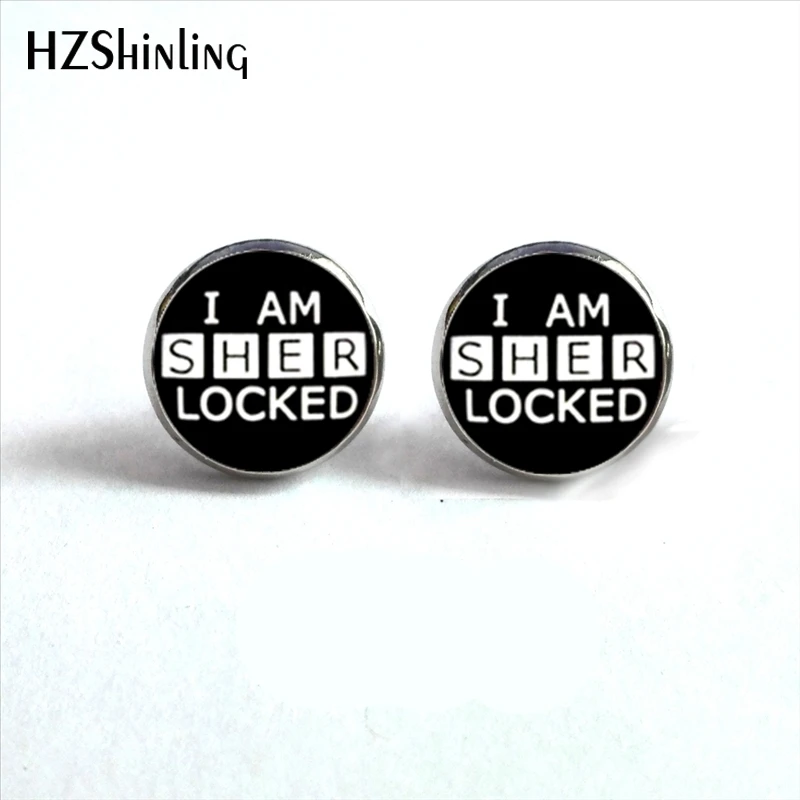 NES 0023 серьги гвоздики Шерлок Холмс I Am Sherlocked Ear Nail Inspired из стекла кабошона Science Fiction