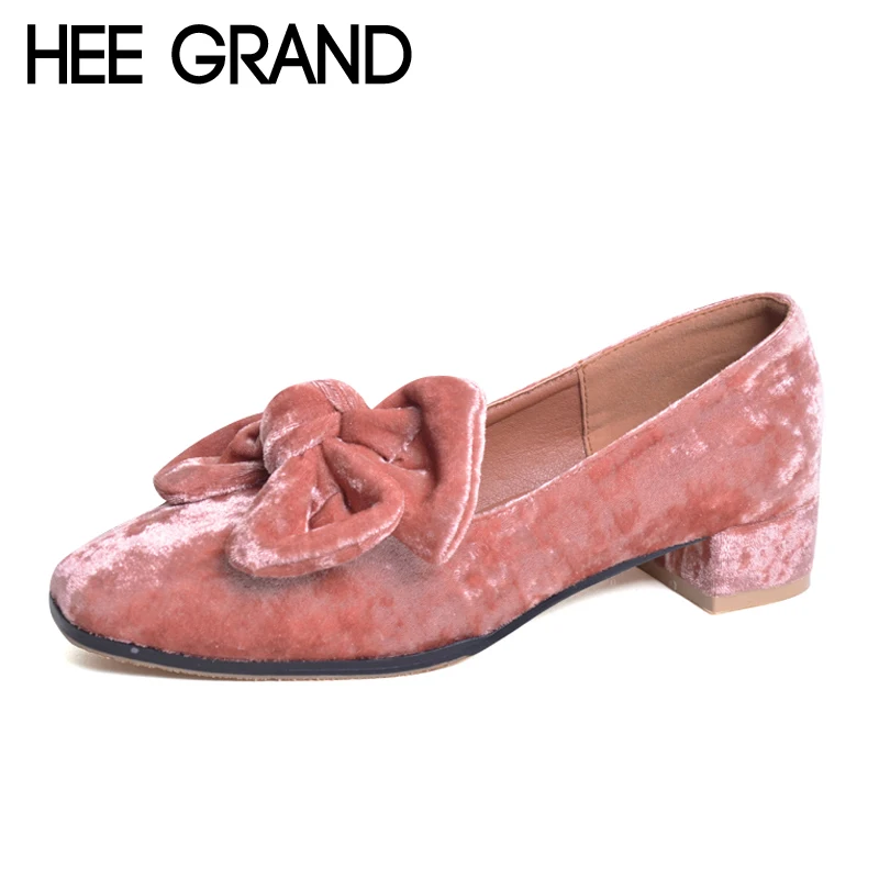 

HEE GRAND Bowtie Brogue Shoes Woman 2017 New Oxfords Velvet Slip On High Heels Casual Platform Women Shoes Size 35-40 XWD5186