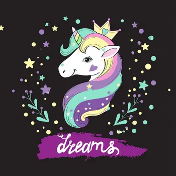 

rainbow cartoon unicorn star black backdrop Vinyl cloth High quality Computer print wall photography studio background