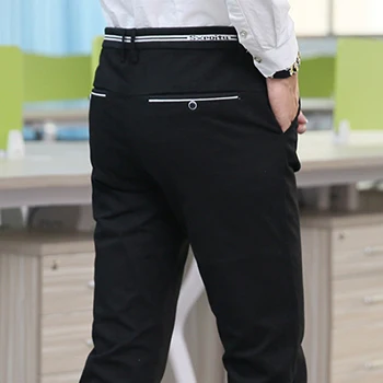 Мужская мода высокое качество хлопок прямые брюки сезон весна-лето длинный участок мужских классических бизнес повседневные штаны - Цвет: Черный