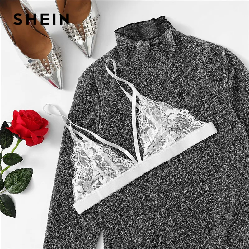 SHEIN серая Блестящая футболка с воротником стойкой современная Женская