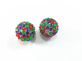 

20mm 100pcs/lot Red /Green/Purple Mixed Resin Rhinestone Ball Beads,Chunky Beads For Kids Jewelry Making