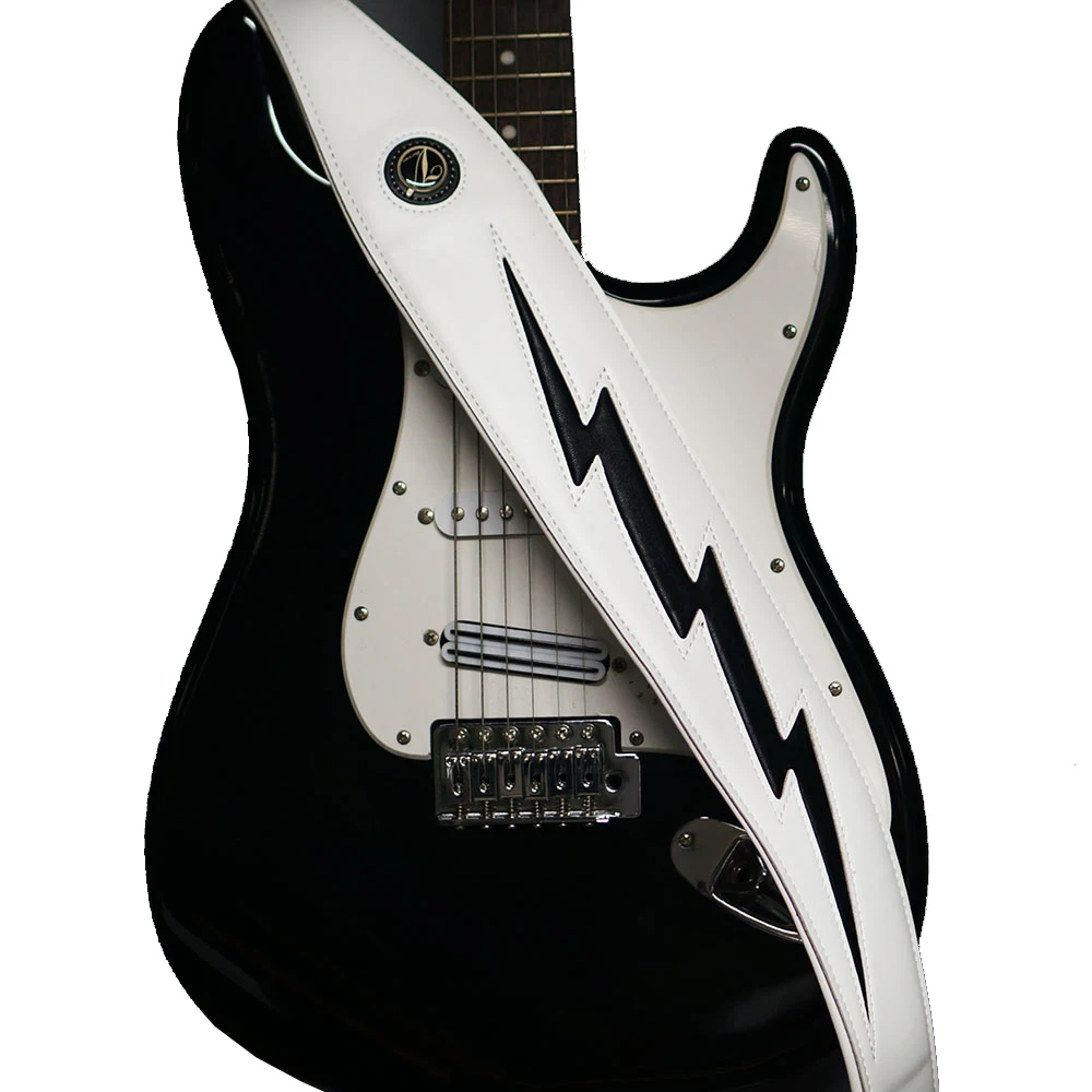 De cuero genuino acolchado ajustable correa de Guitarra negro o blanco fresco rayo correa para Guitarra acústica Bass Guitarra