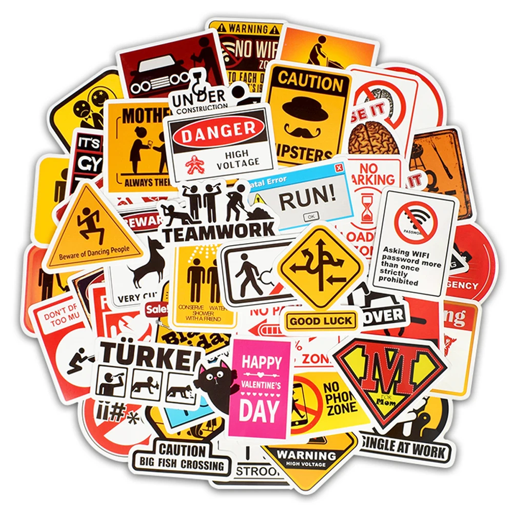 

50 PCS Banning Signs Stickers Warning Danger Reminder Waterproof Decal Sticker to DIY Car Laptop Suitcase Motorcycle Snowboard