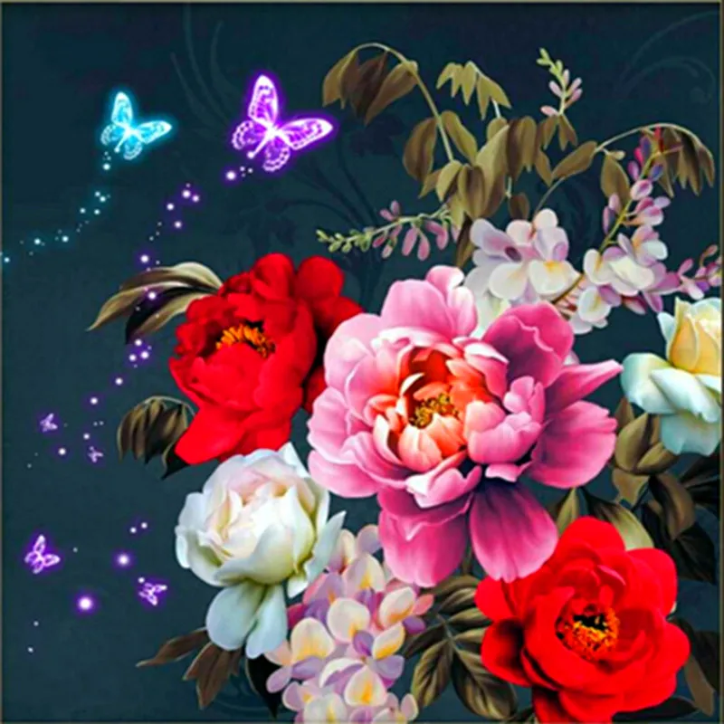 Diy 5D Diamond Painting Peony Flower Embroidered Butterfly Cross Stitch Set Beaded Image Digital | Дом и сад